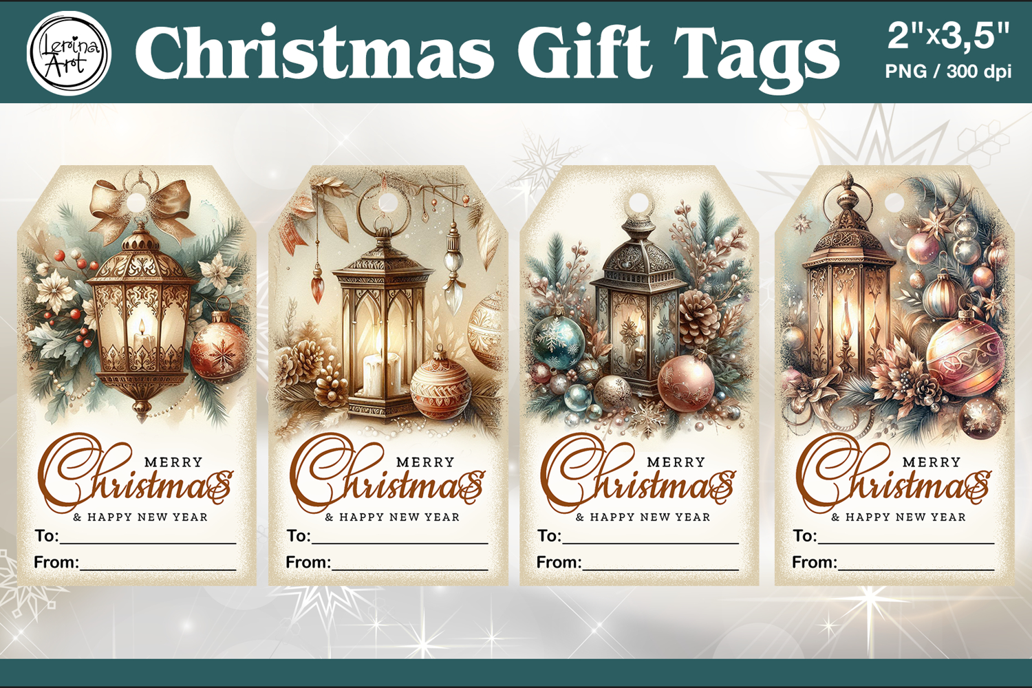 Christmas Gift Tags| Lanterns | PNG Sublimation product image 1