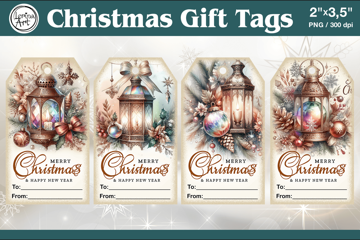 Christmas Gift Tags| Lanterns | PNG Sublimation product image 1