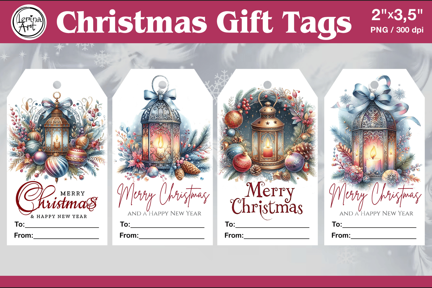 Christmas Gift Tags| Lanterns | PNG Sublimation product image 1