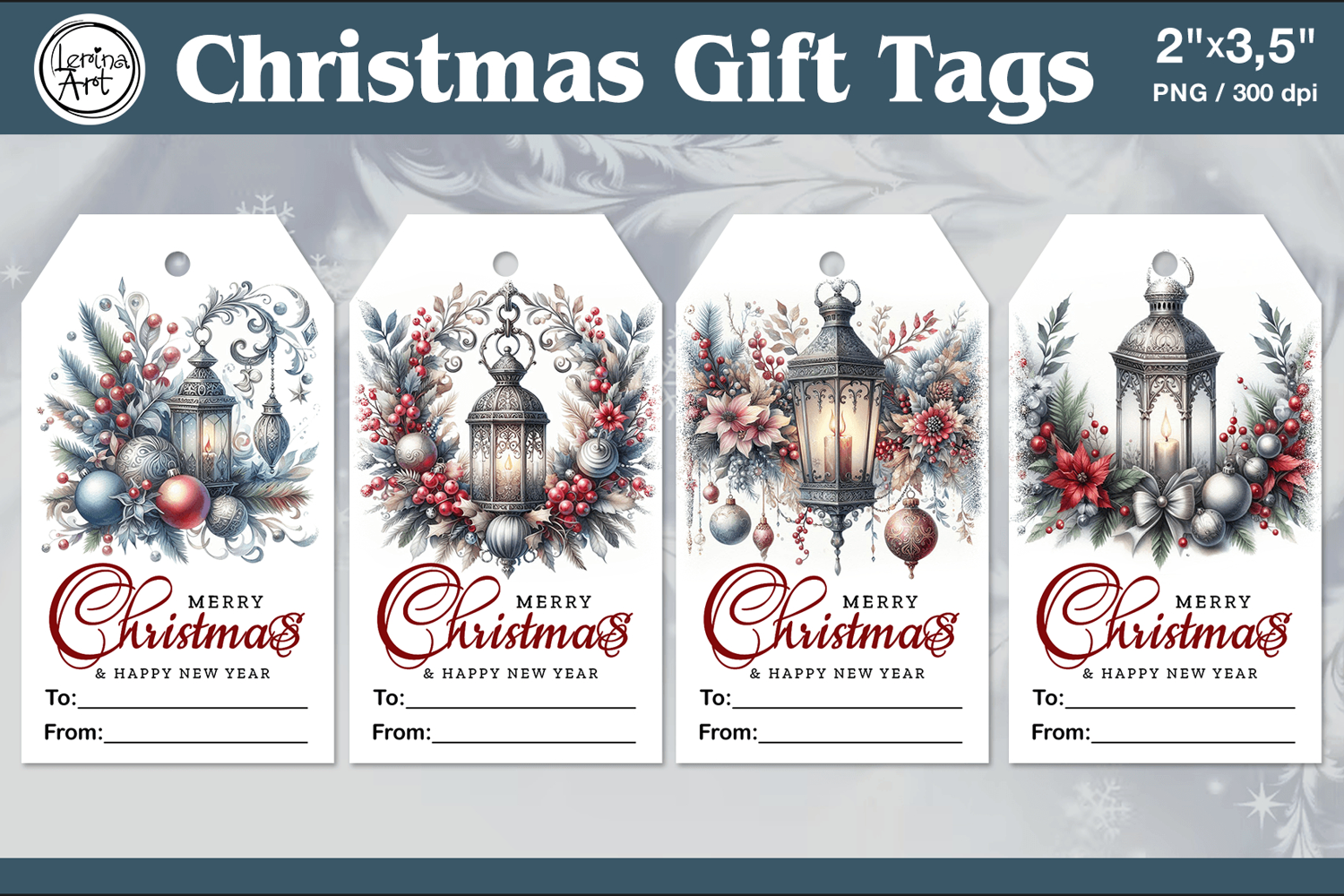 Christmas Gift Tags| Lanterns | PNG Sublimation product image 1