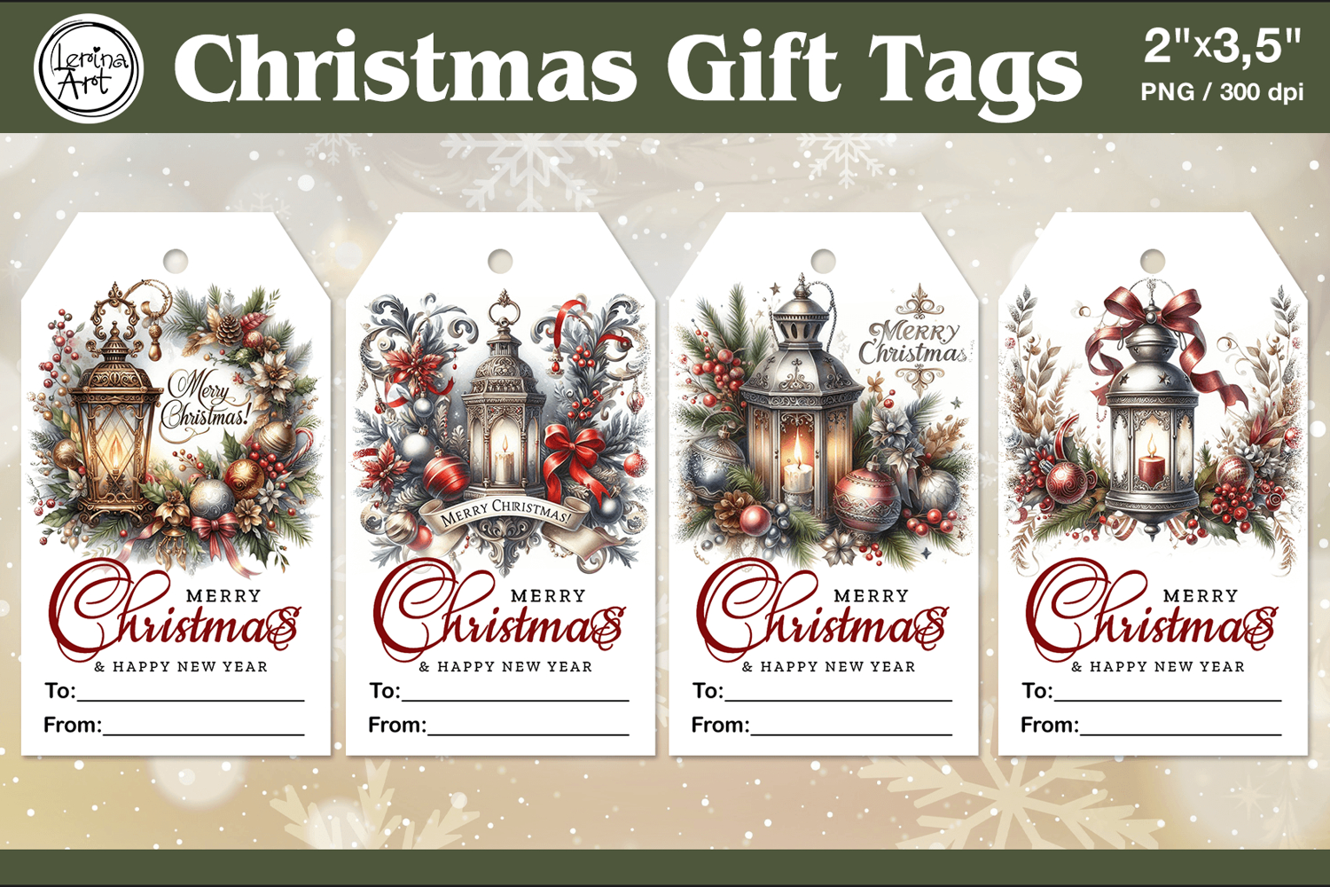 Christmas Gift Tags| Lanterns | PNG Sublimation product image 1