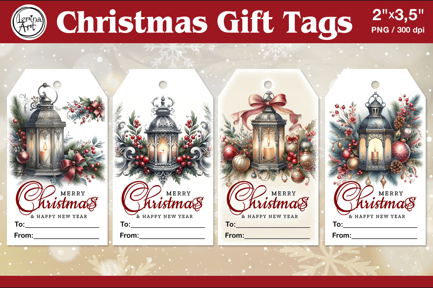 Christmas Gift Tags| Lanterns | PNG Sublimation product image 1