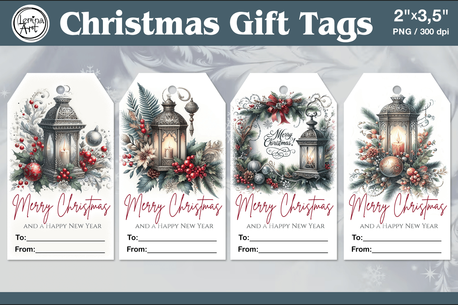 Christmas Gift Tags| Lanterns | PNG Sublimation product image 1