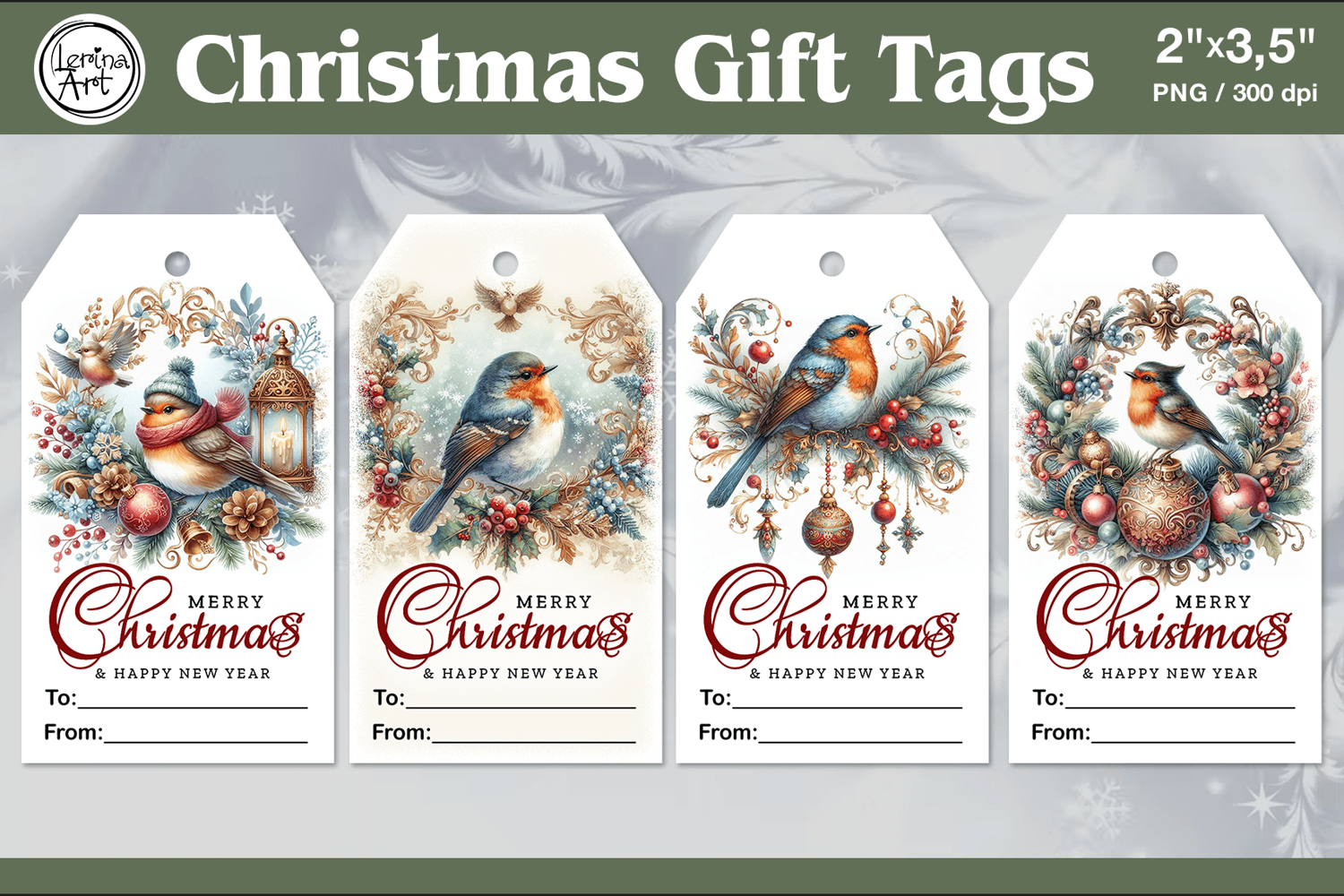 Christmas Gift Tags|Winter Bird | PNG Sublimation product image 1
