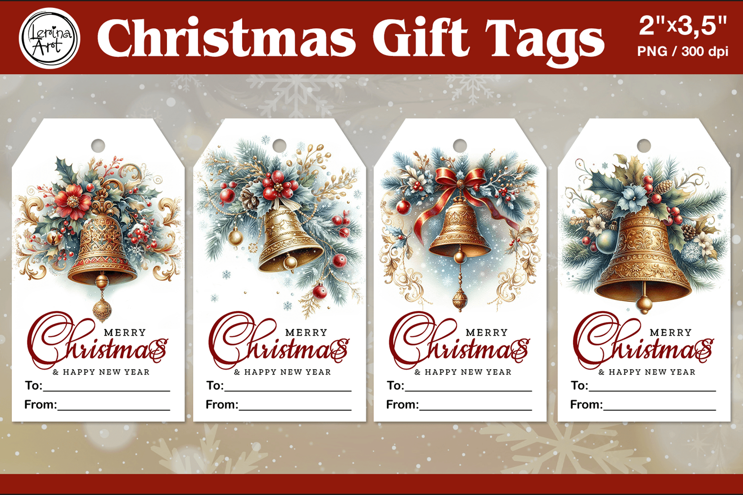 Christmas Gift Tags|Christmas Bell| PNG Sublimation product image 1