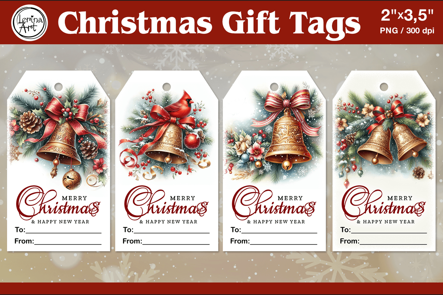 Christmas Gift Tags|Christmas Bell| PNG Sublimation product image 1