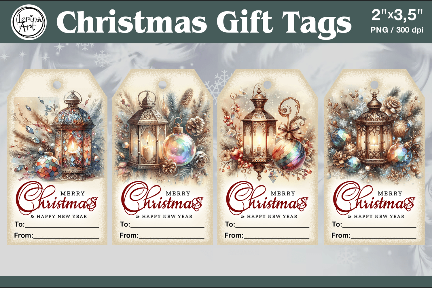 Christmas Gift Tags| Lanterns | PNG Sublimation product image 1