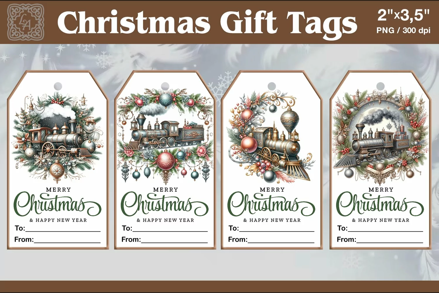 Christmas Gift Tags|Train| PNG Sublimation product image 1