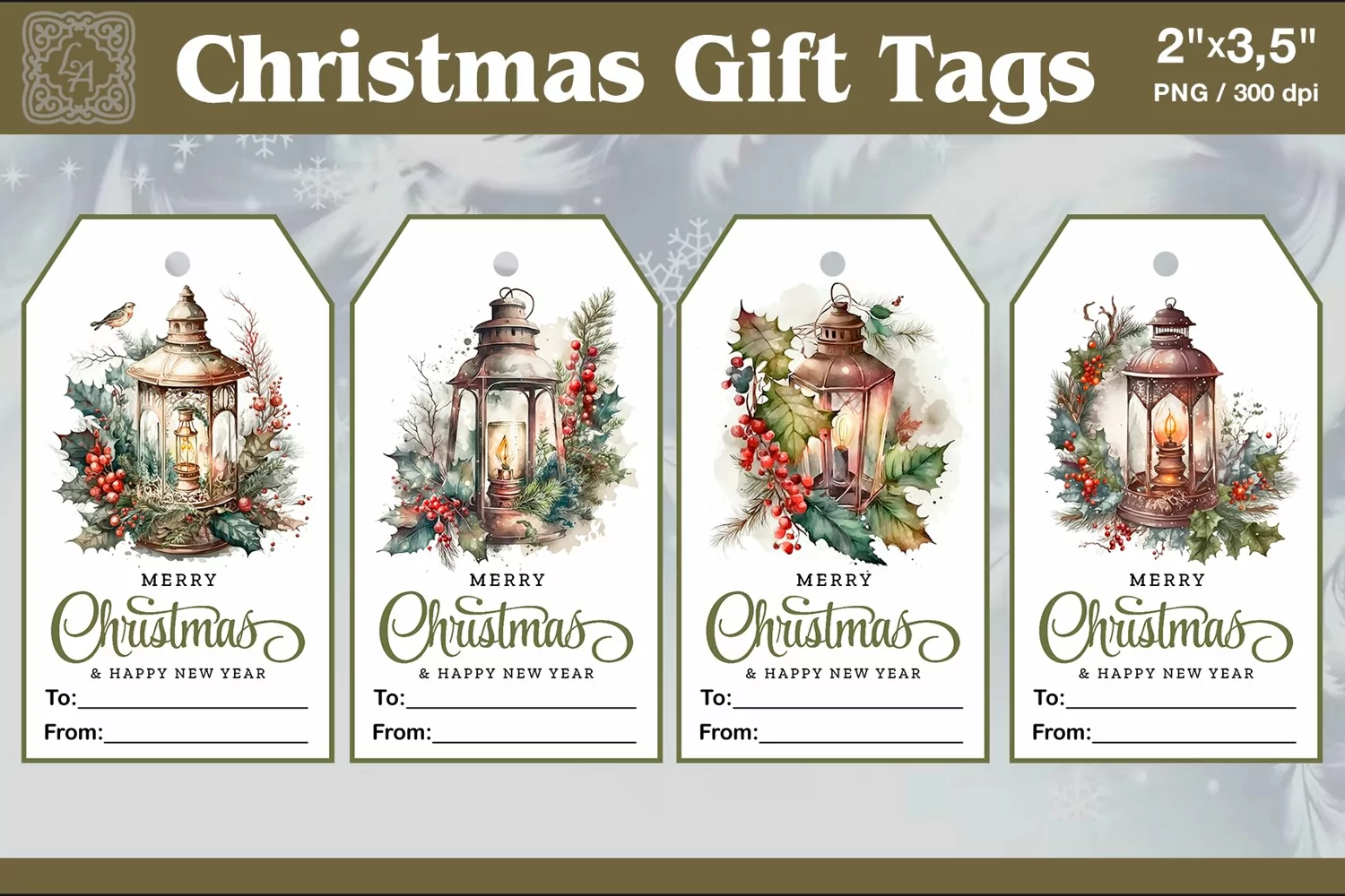 Christmas Gift Tags|Lantern| PNG Sublimation product image 1