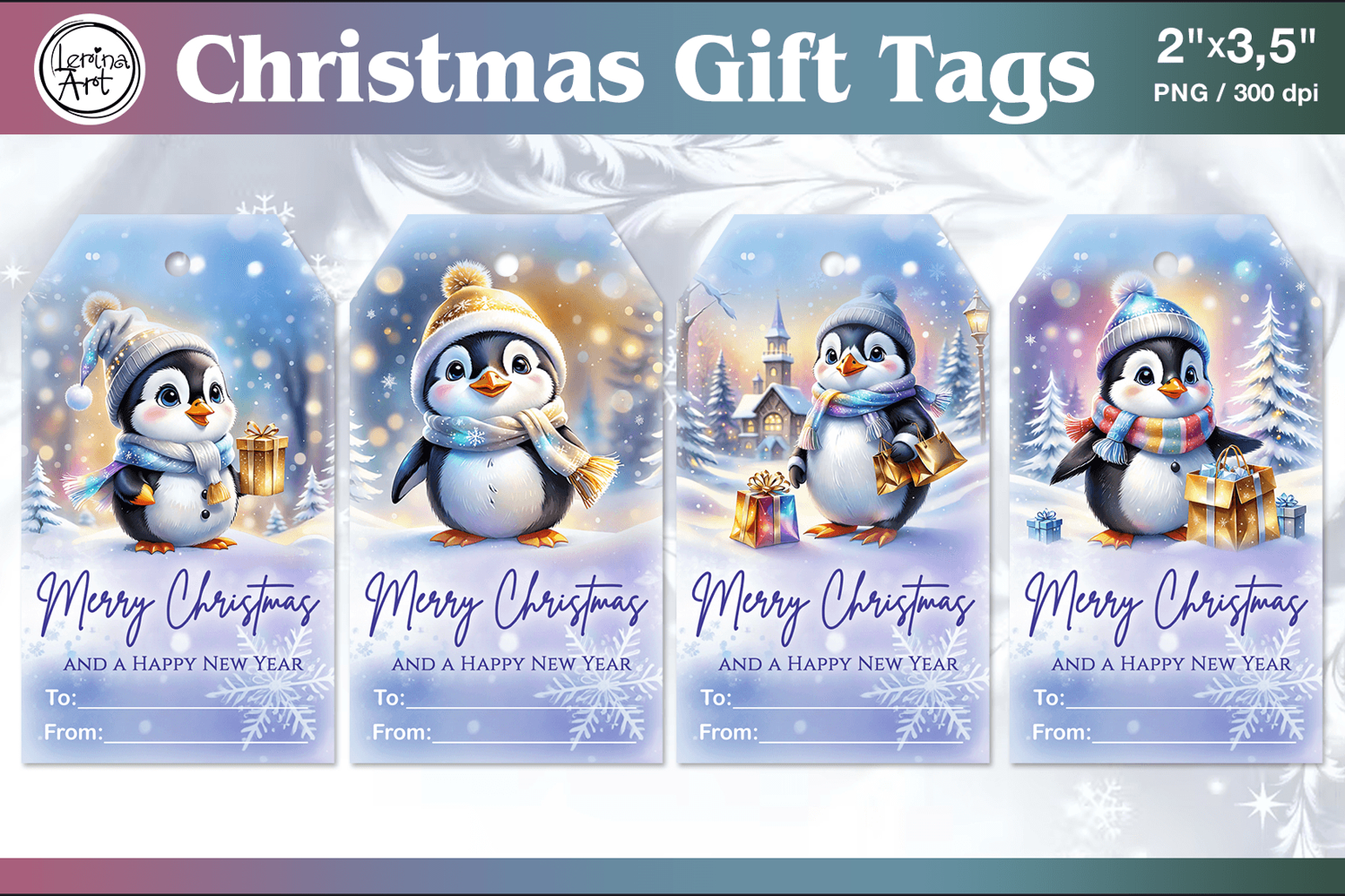 Christmas Gift Tags|Cute Penguin| PNG Sublimation product image 1