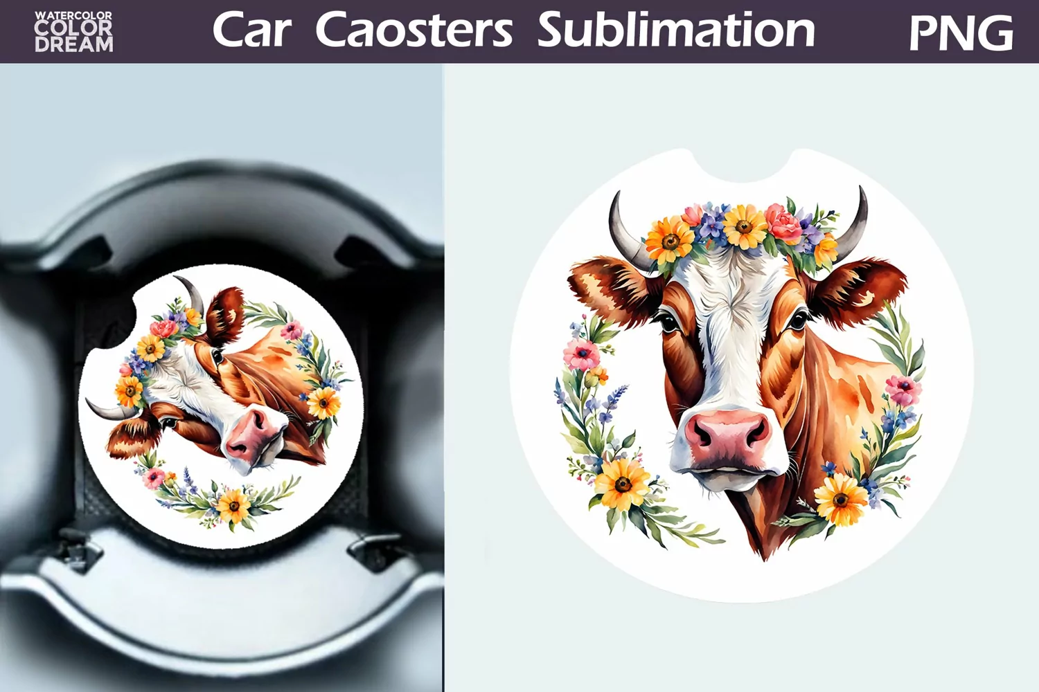 Cow Flowers Car Coaster | Farm Animal Car Coaster product image 1