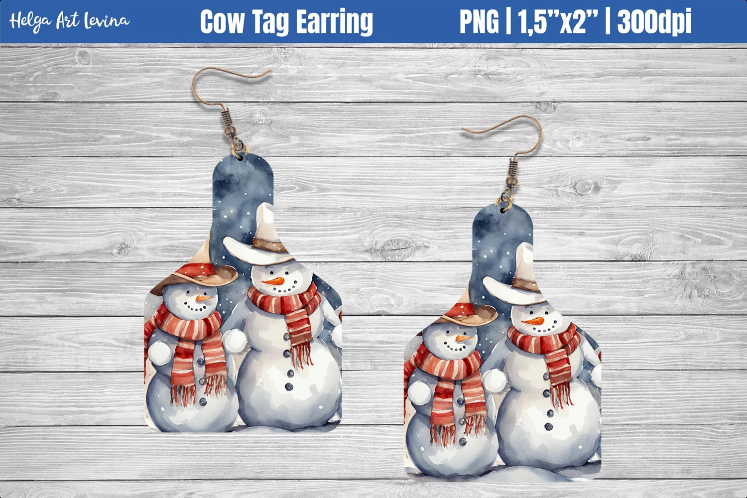 Cow Tag Earring Sublimation | Snowman PNG product image 1