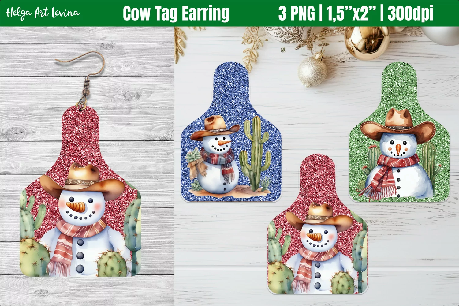 Cow Tag Earring Sublimation | Snowmen PNG product image 1