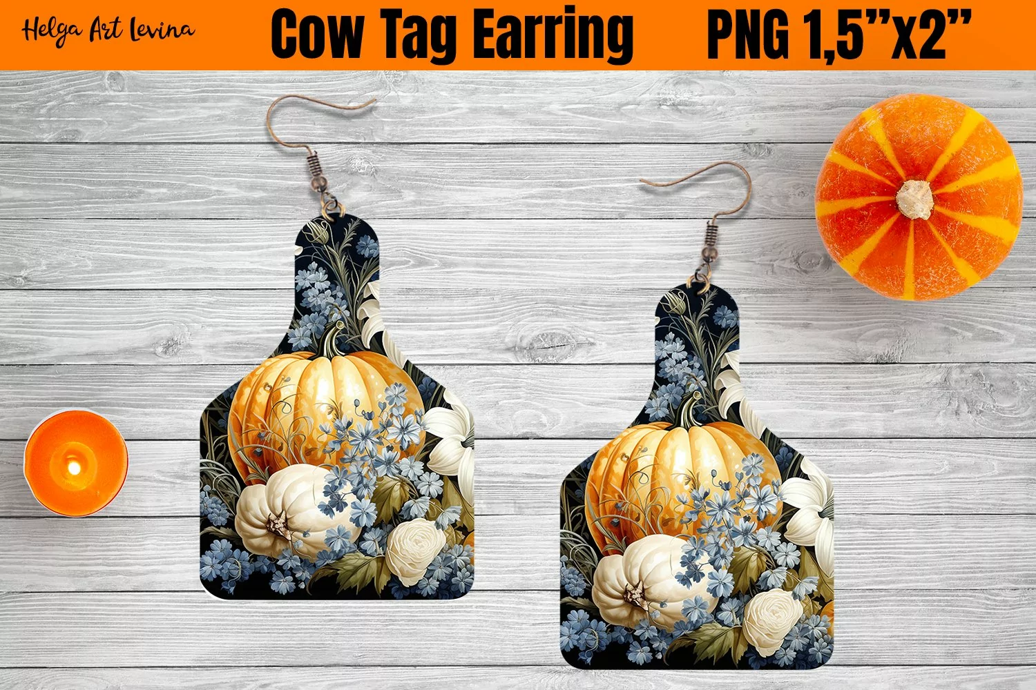 Cow Tag Earring Sublimation | Pumpkin PNG product image 1