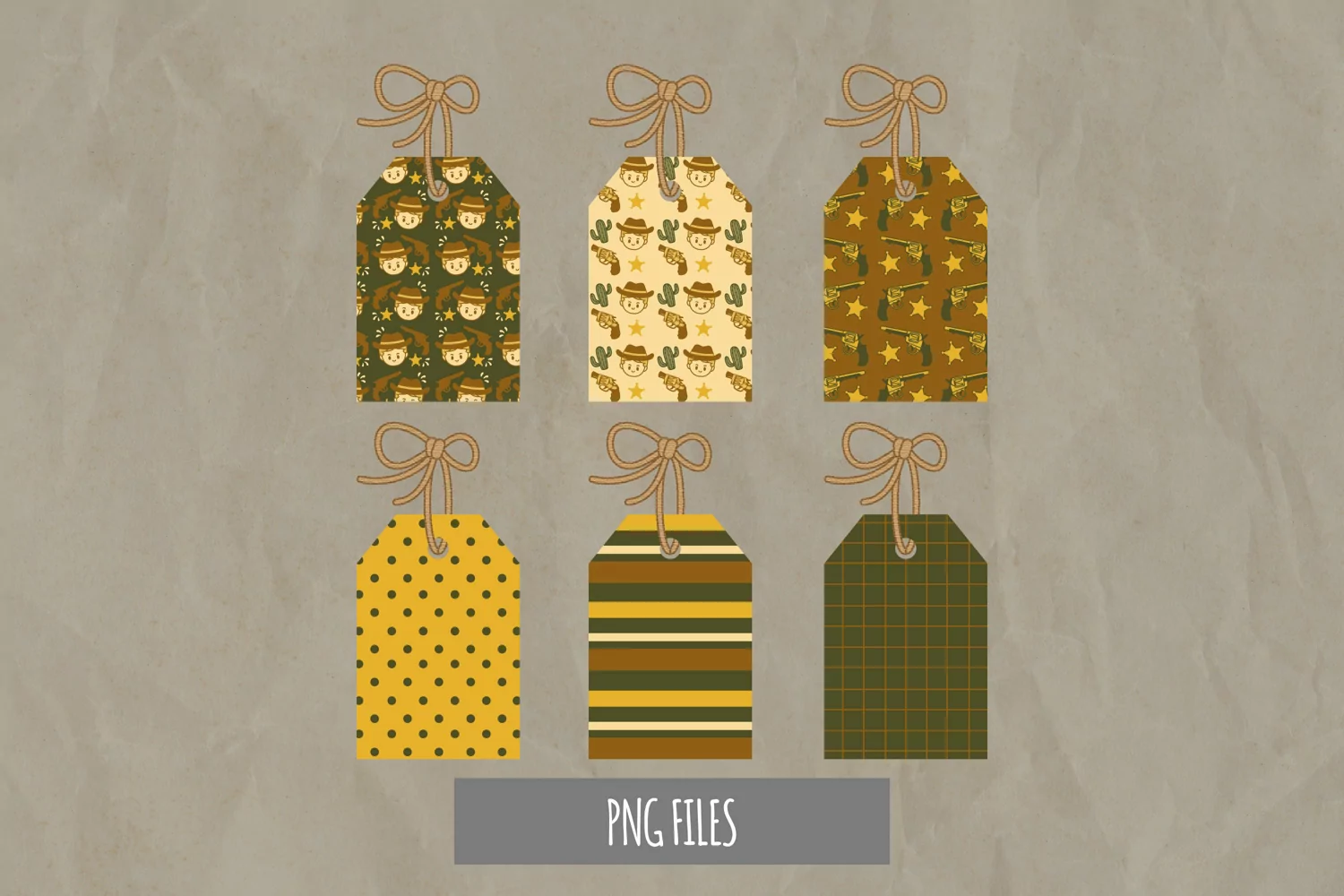 Cowboy with Vintage Color Seamless Patterned Shaped Tag product image 1