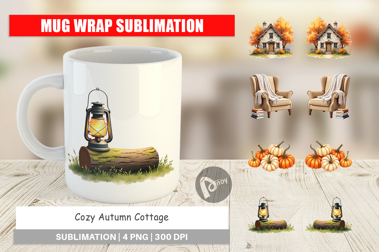 Cozy Autumn Cottage Mug Wrap product image 1