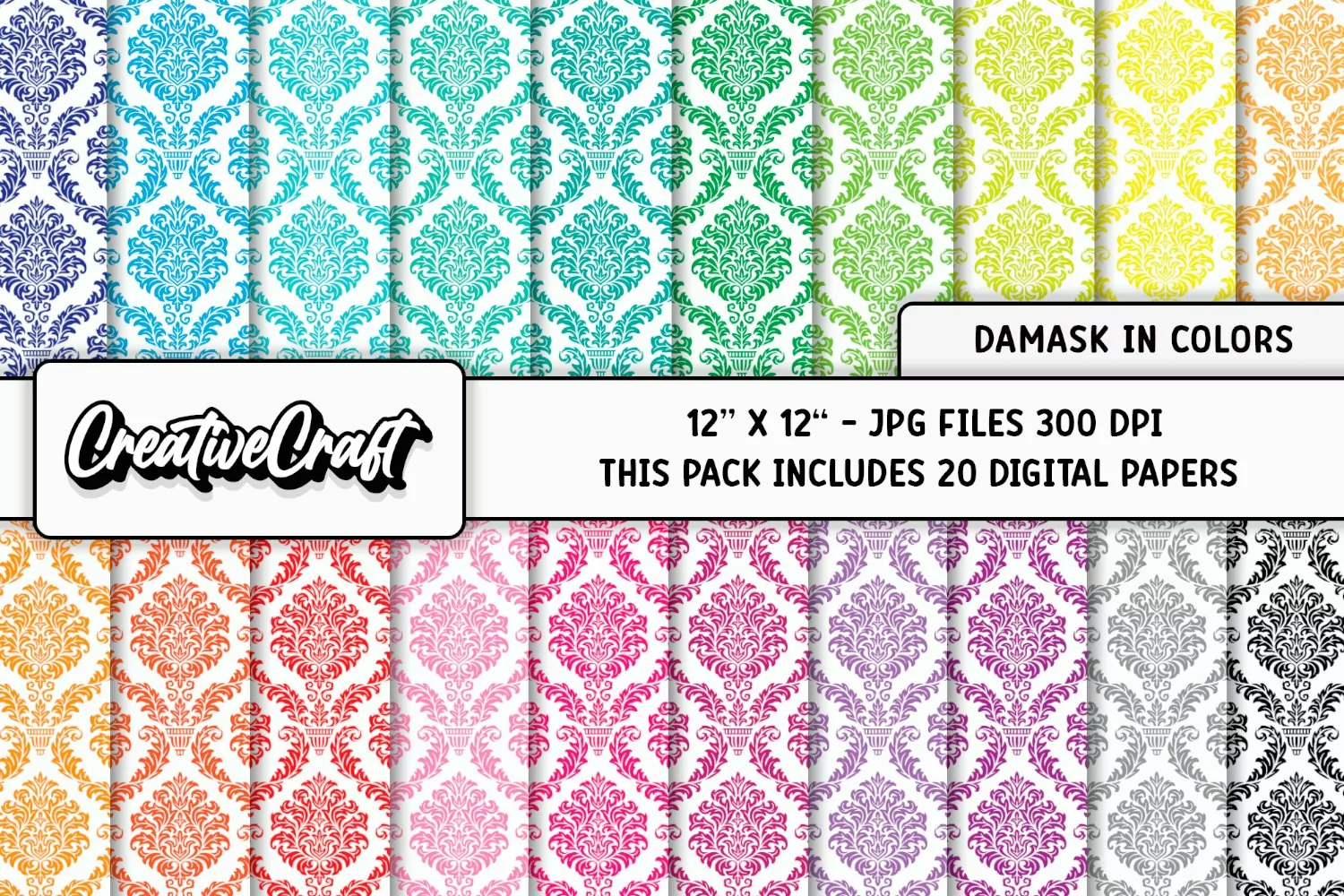 Colors Damask Digital Papers, scrapbook backgrounds designs product image 1