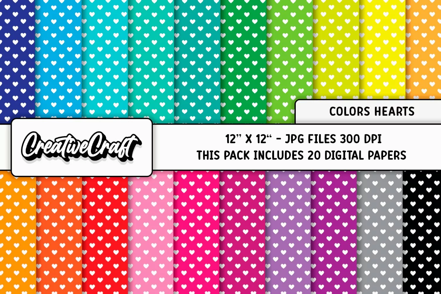 Colors Hearts Digital Papers, scrapbook backgrounds designs product image 1