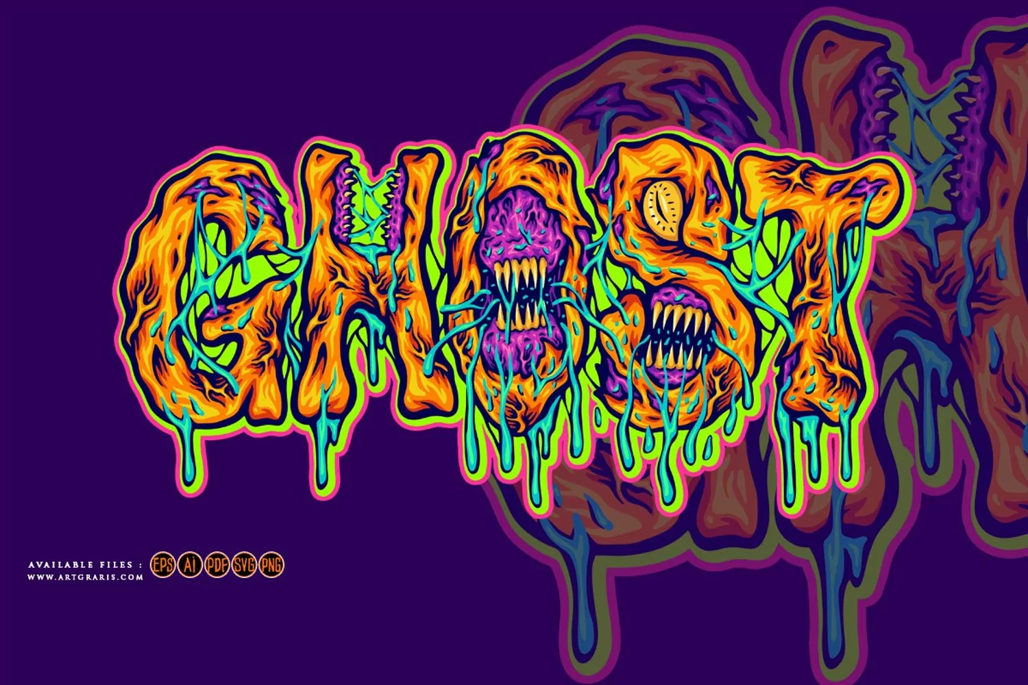 Creepy ghost word typeface with monster effect illustration product image 1