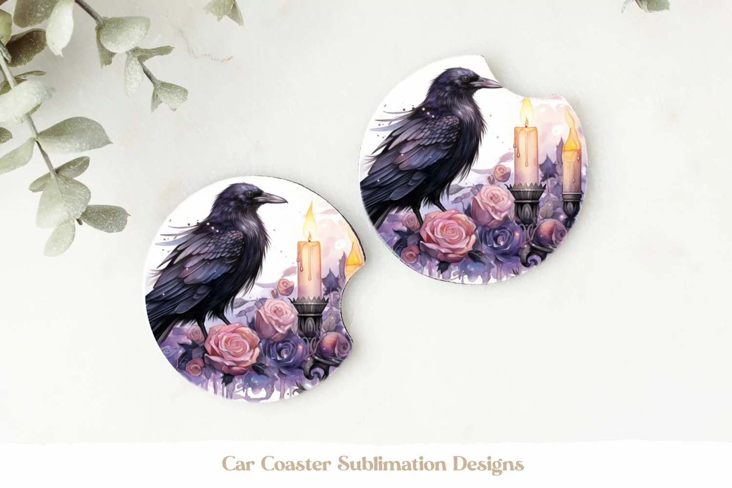Crow Car Coasters  Watercolor Crow Sublimation Coasters Png