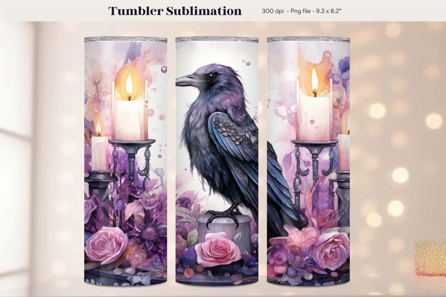 Crow Tumbler Wrap Watercolor Halloween Tumbler Sublimation