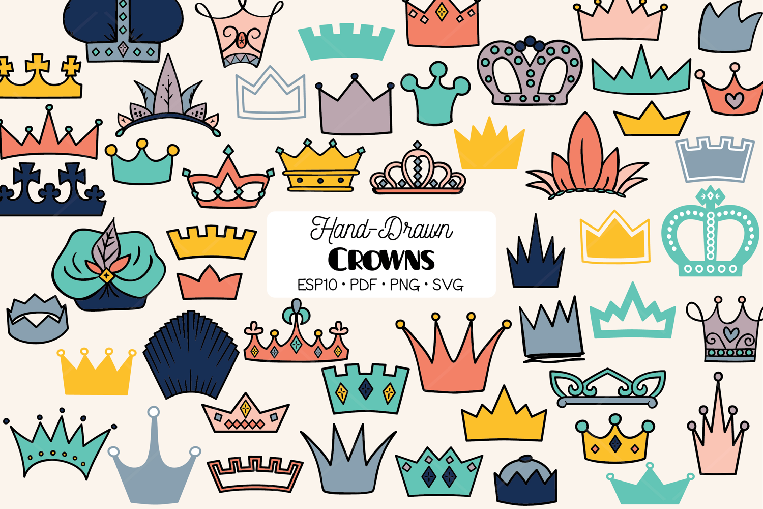 Color Crowns | Hand Drawn Princess Tiara, King, Queen, Royal product image 1
