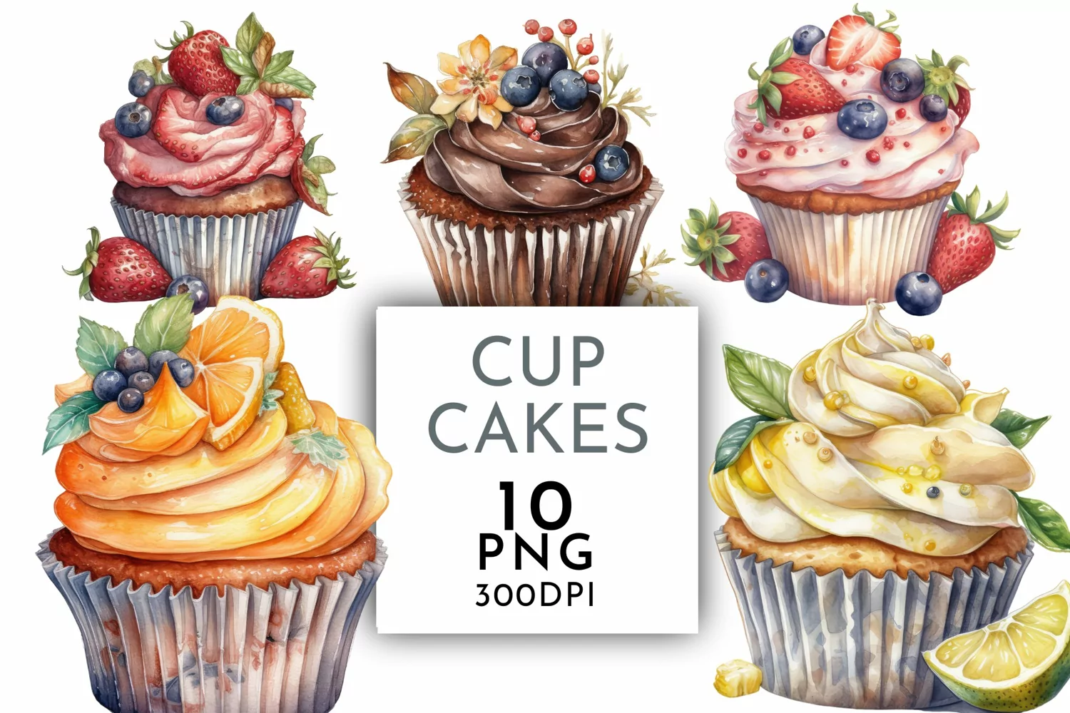 Cupcakes Strawberry Chocolate | Watercolor Clipart PNG product image 1