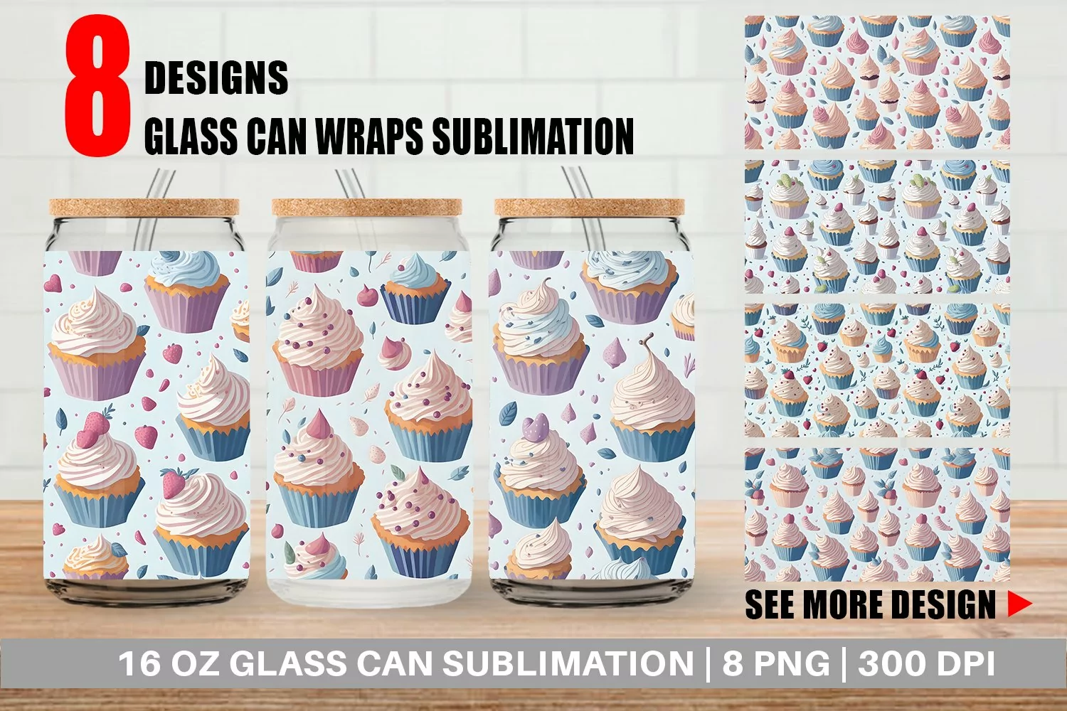Glass Can Wraps Cupcake Watercolor product image 1