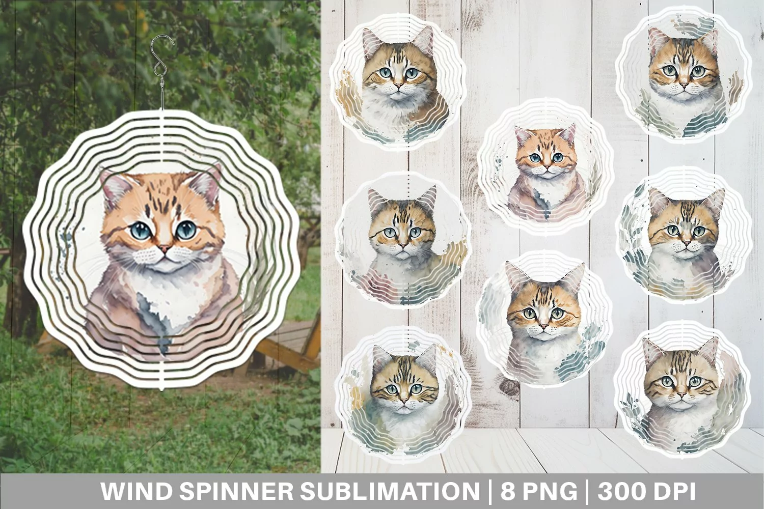 Adorable Cat Watercolor Wind Spinner | Sublimation Spinner D product image 1