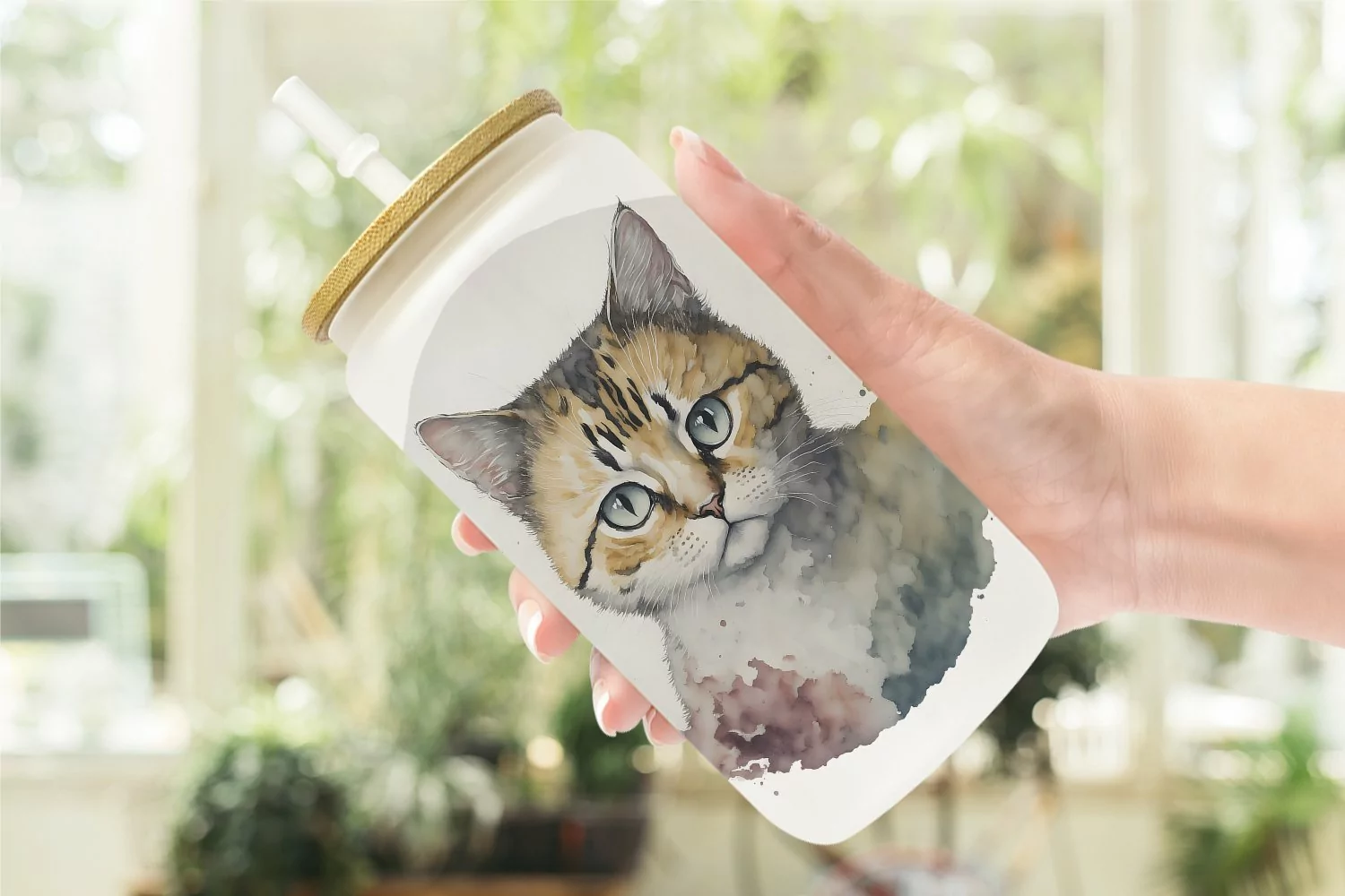 Adorable Cat Watercolor Glass Can Wraps product image 1