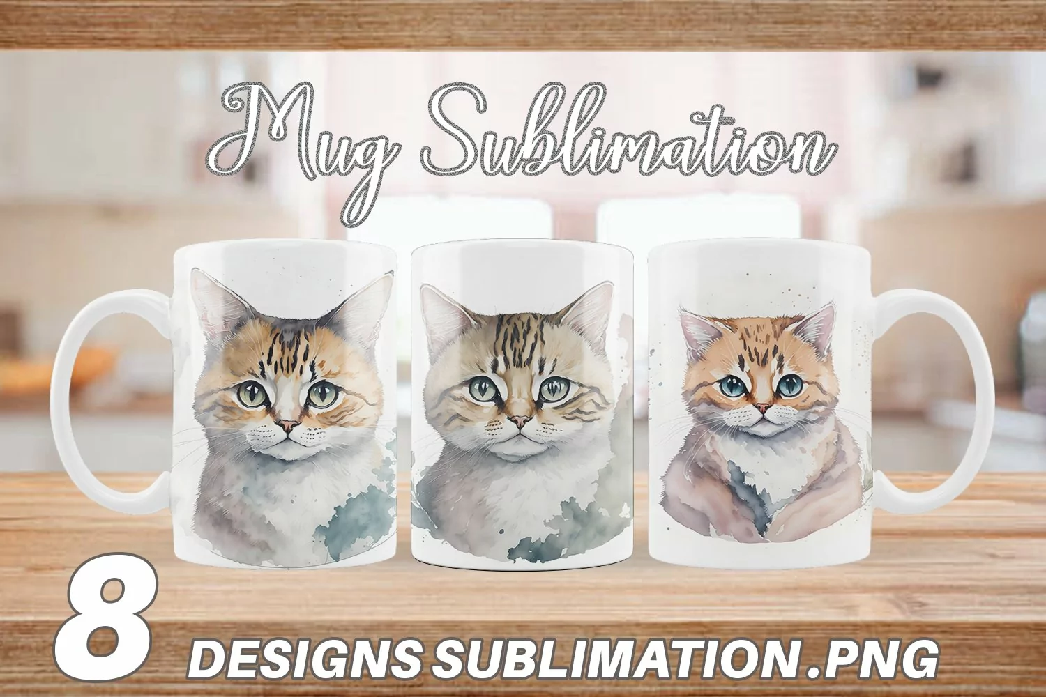 Adorable Cat Watercolor | Mug sublimation design product image 1