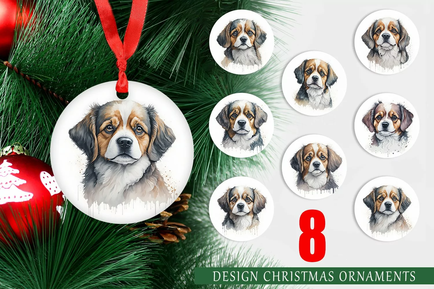 Christmas Ornaments Adorable Dog Watercolor product image 1