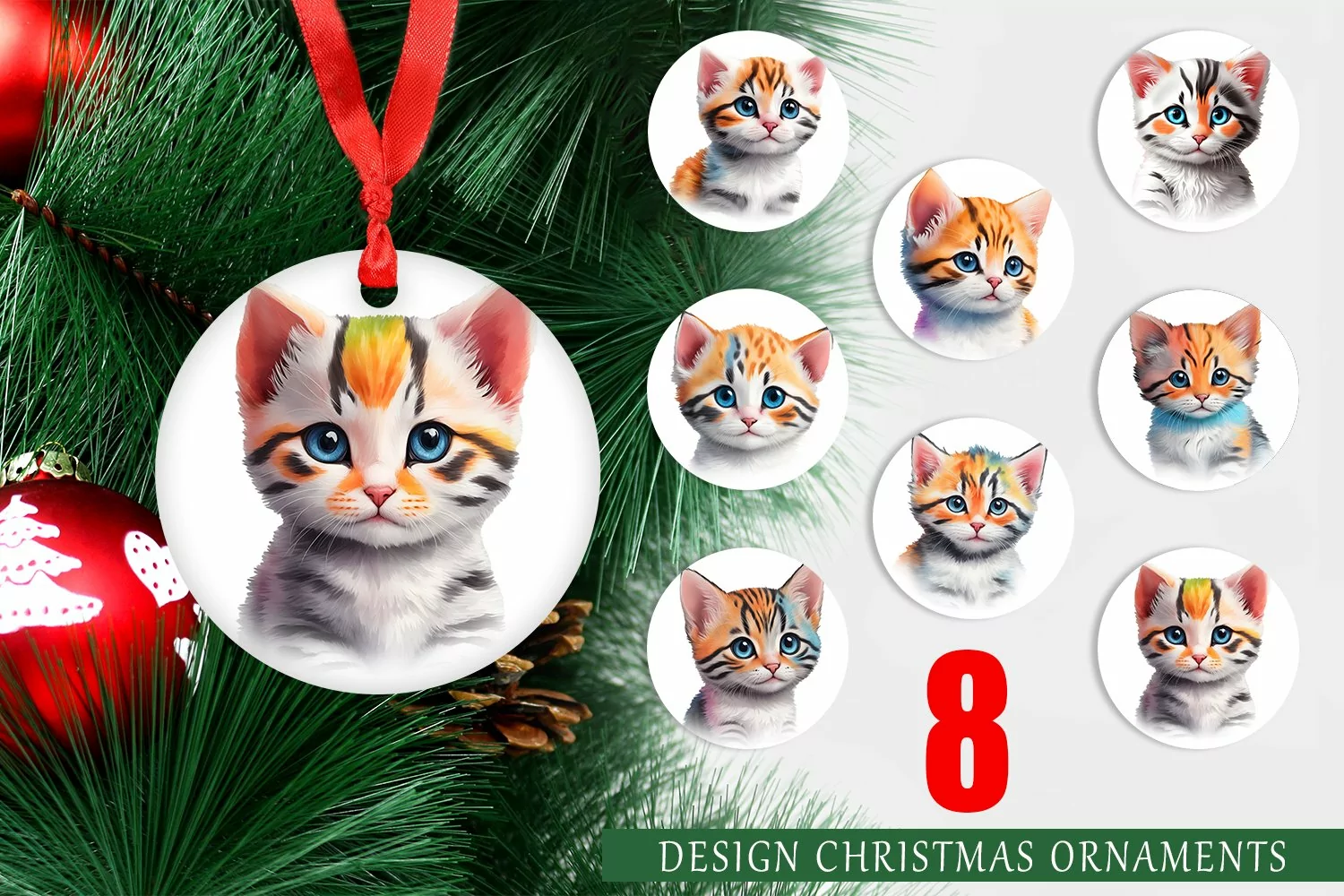 Christmas Ornaments Cute Baby Cat Watercolor product image 1