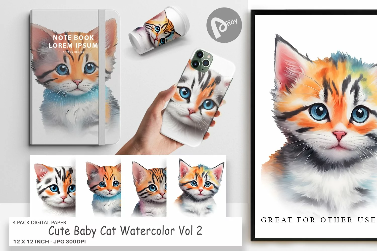 Digital Paper Cute Cat Watercolor product image 1