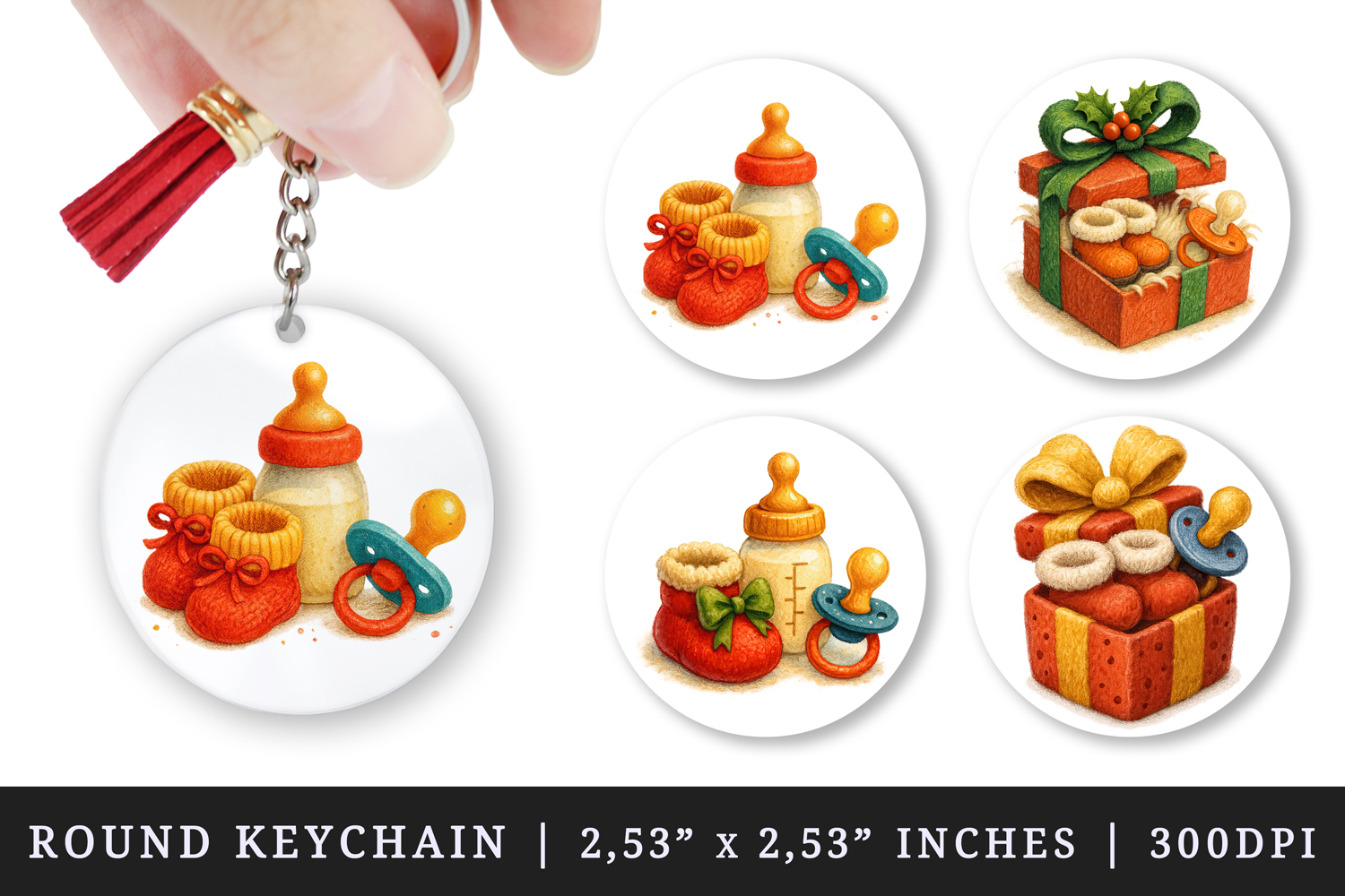 Cute Baby round keychain pintable sublimation design png product image 1
