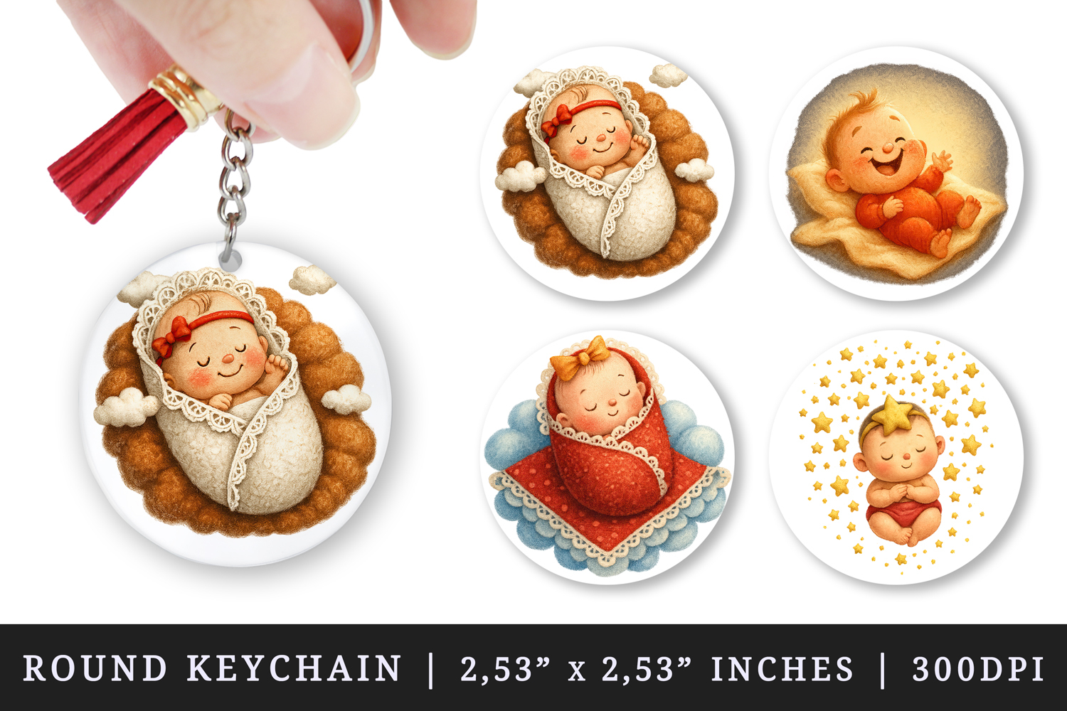 Cute Baby round keychain pintable sublimation design png product image 1