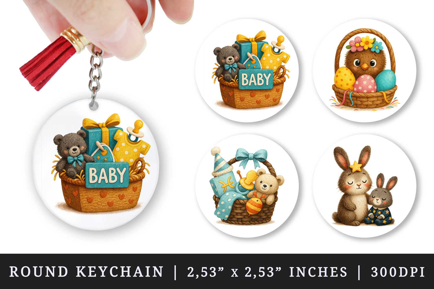Cute Baby round keychain pintable sublimation design png product image 1