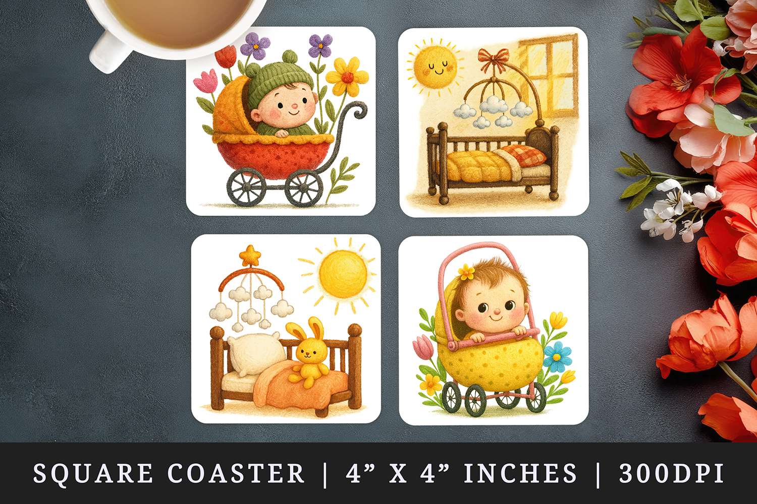 Cute Baby square coaster sublimation, coasters design product image 1