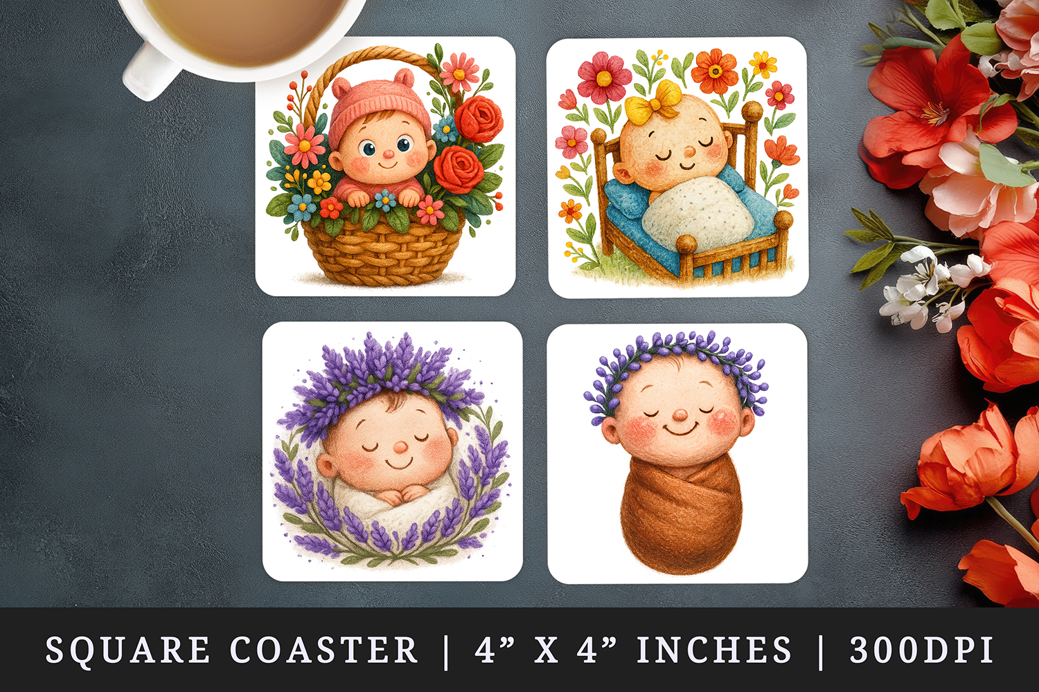 Cute Baby square coaster sublimation, coasters design product image 1