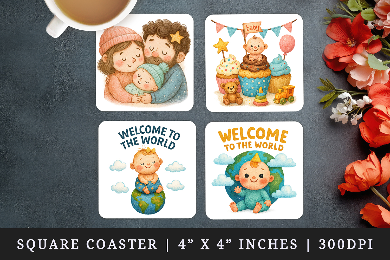 Cute Baby square coaster sublimation, coasters design product image 1