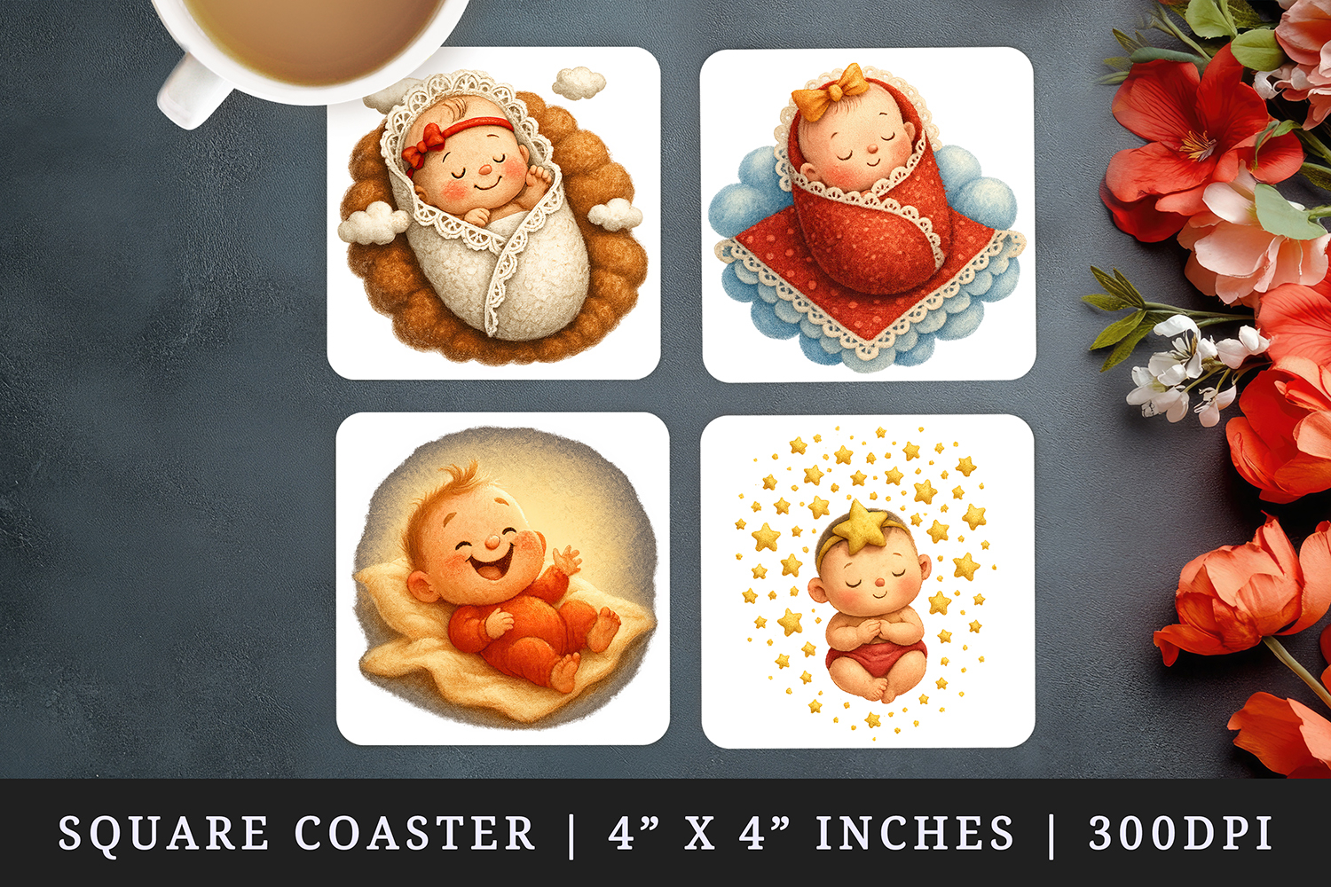 Cute Baby square coaster sublimation, coasters design product image 1