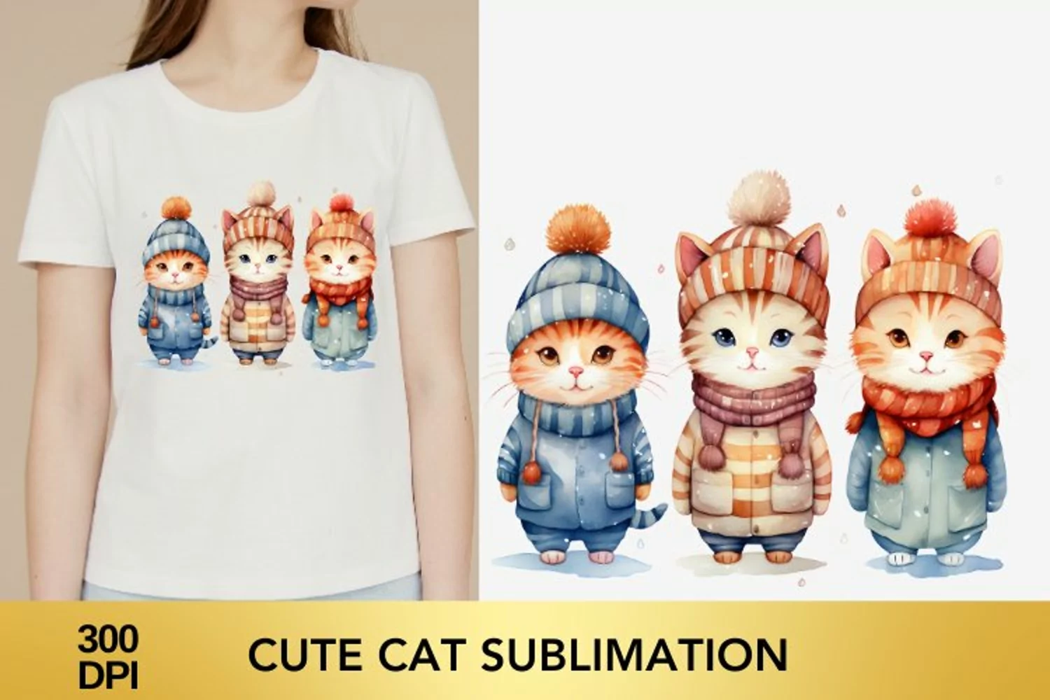 Cute Cat Watercolor Sublimation PNG product image 1