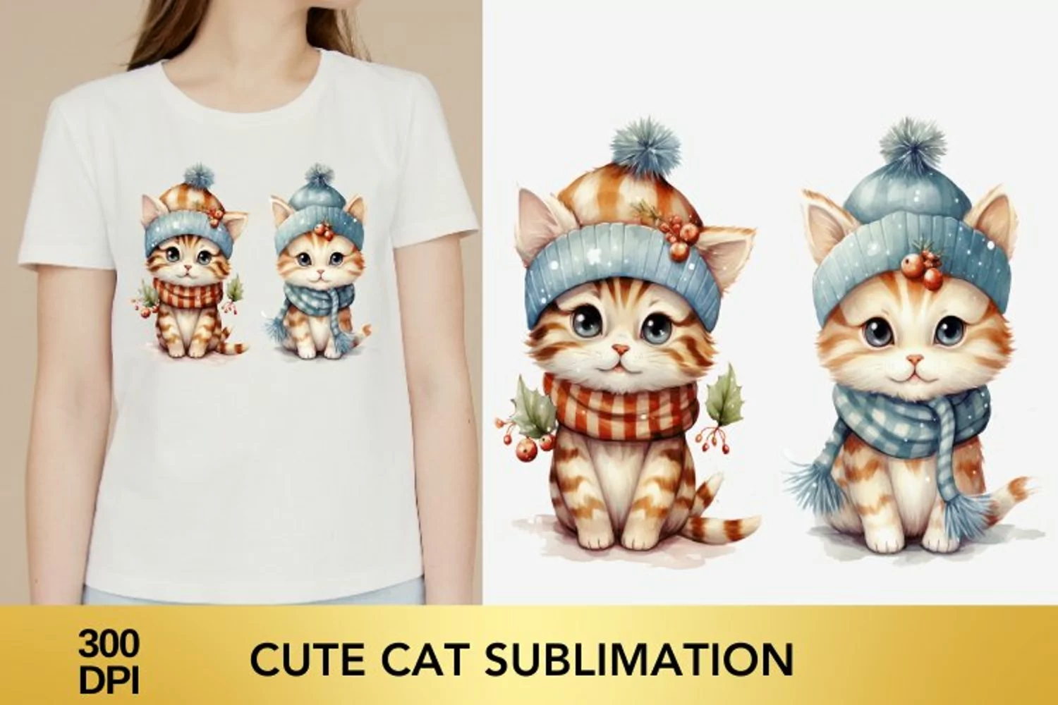 Cute Cat Watercolor Sublimation PNG product image 1