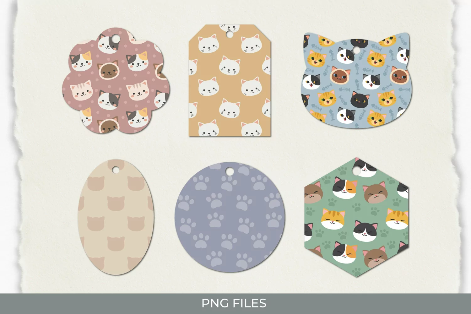 Cute Cat with Vintage Color Seamless Pattern Shaped Tags product image 1