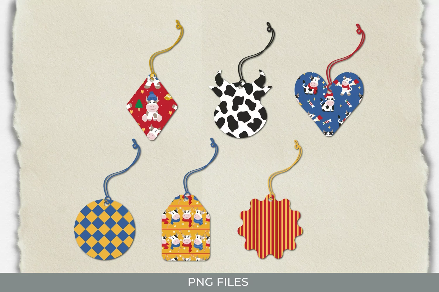 Cute Christmas Cow Seamless Pattern Tags product image 1