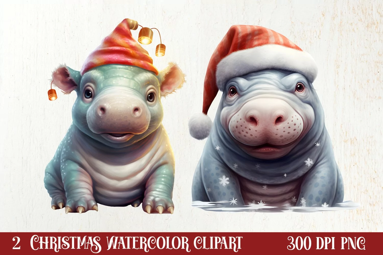 Cute Christmas Hippo Sublimation Clipart, Christmas Clipart product image 1