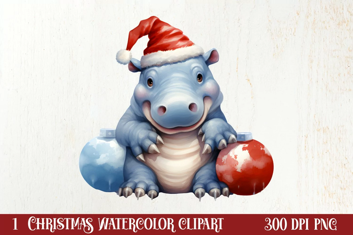 Cute Christmas Hippo Sublimation Clipart, Christmas Clipart product image 1