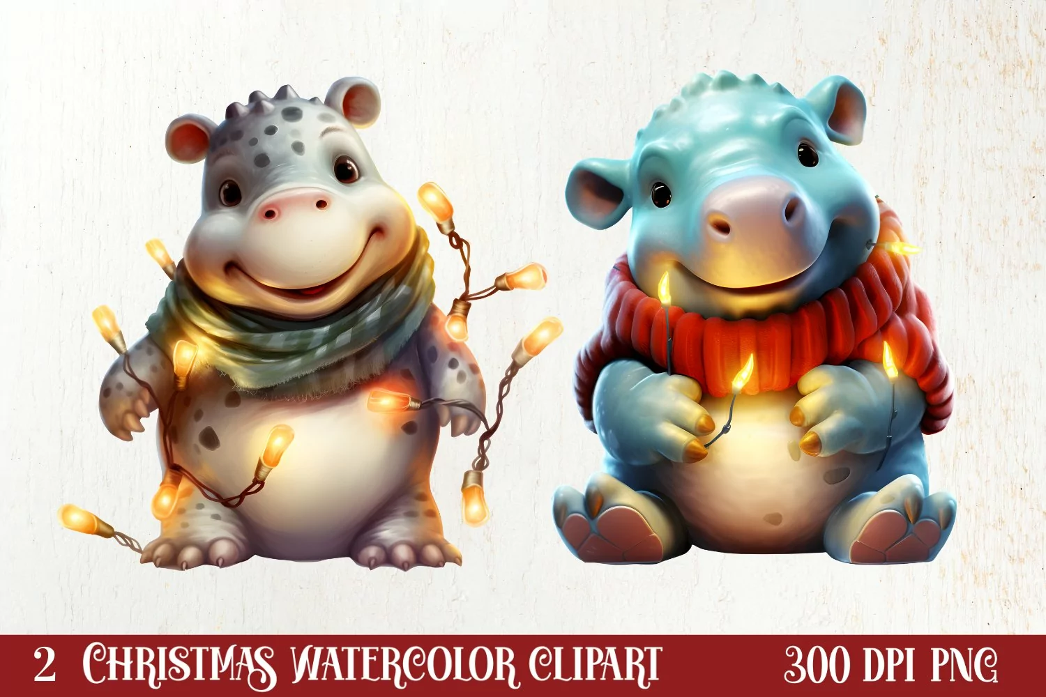 Cute Christmas Hippo Sublimation Clipart, Christmas Clipart product image 1