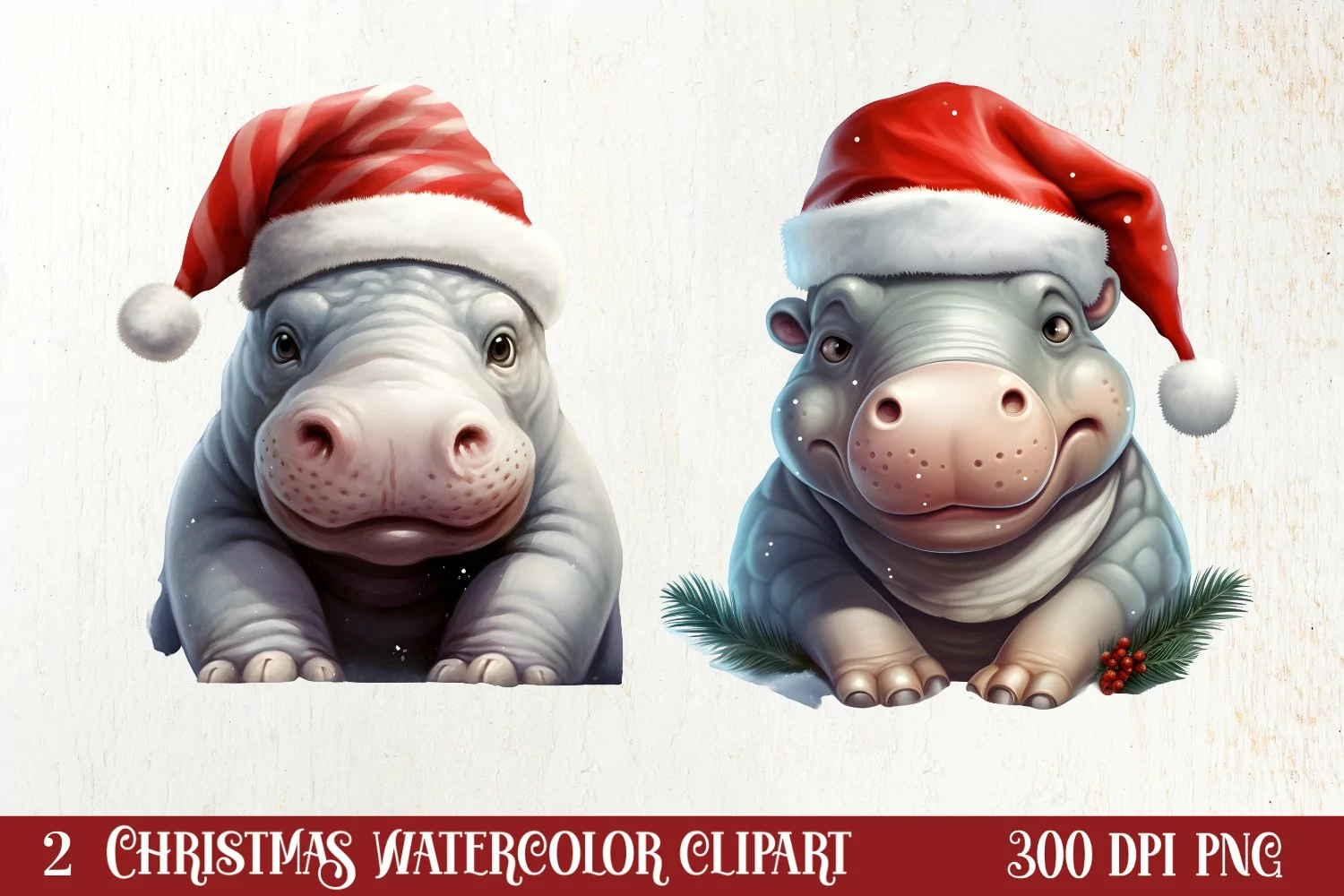 Cute Christmas Hippo Sublimation Clipart, Christmas Clipart product image 1
