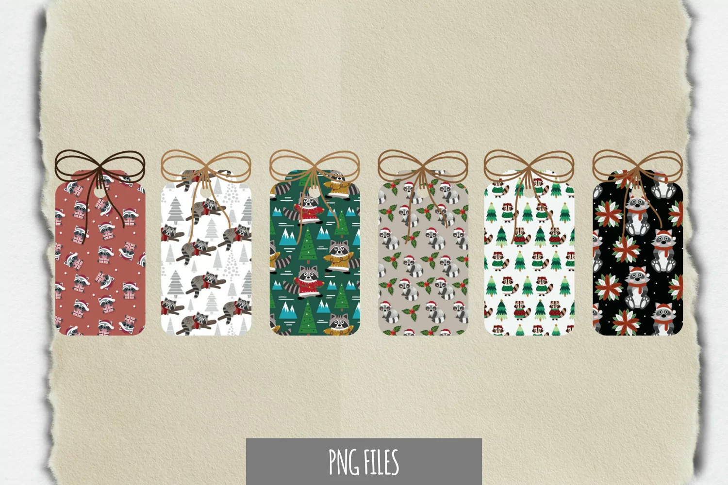 Cute Christmas Raccoon Seamless Pattern Tags product image 1